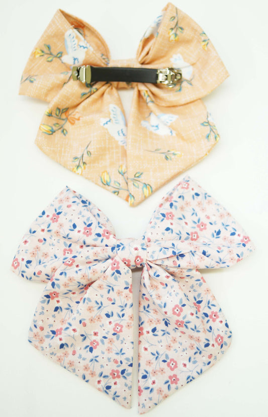 Pink Spring Flowers Fabric Hair Bow