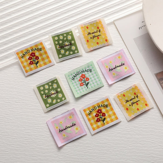 Green Check Handmade Woven Labels