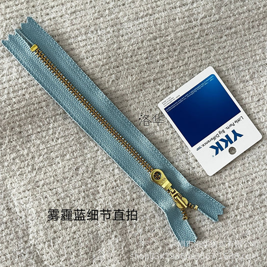 YKK Size 3 Misty Blue Brass Zipper l Donut Pull