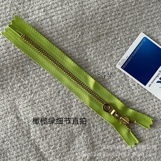 YKK Size 3 Olive Green Brass Zipper l Donut Pull