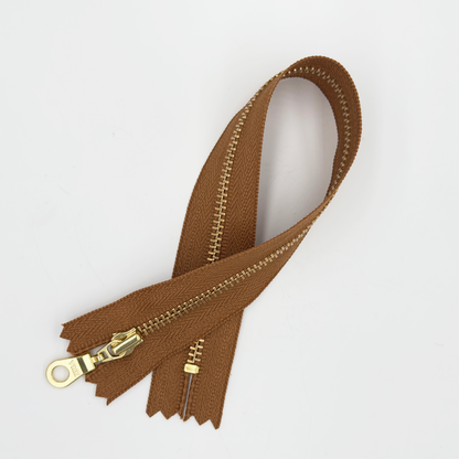 YKK Size 3 Caramel Brown Brass Zipper l Donut Pull