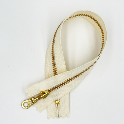 YKK Size 3 Off White Brass Zipper l Donut Pull
