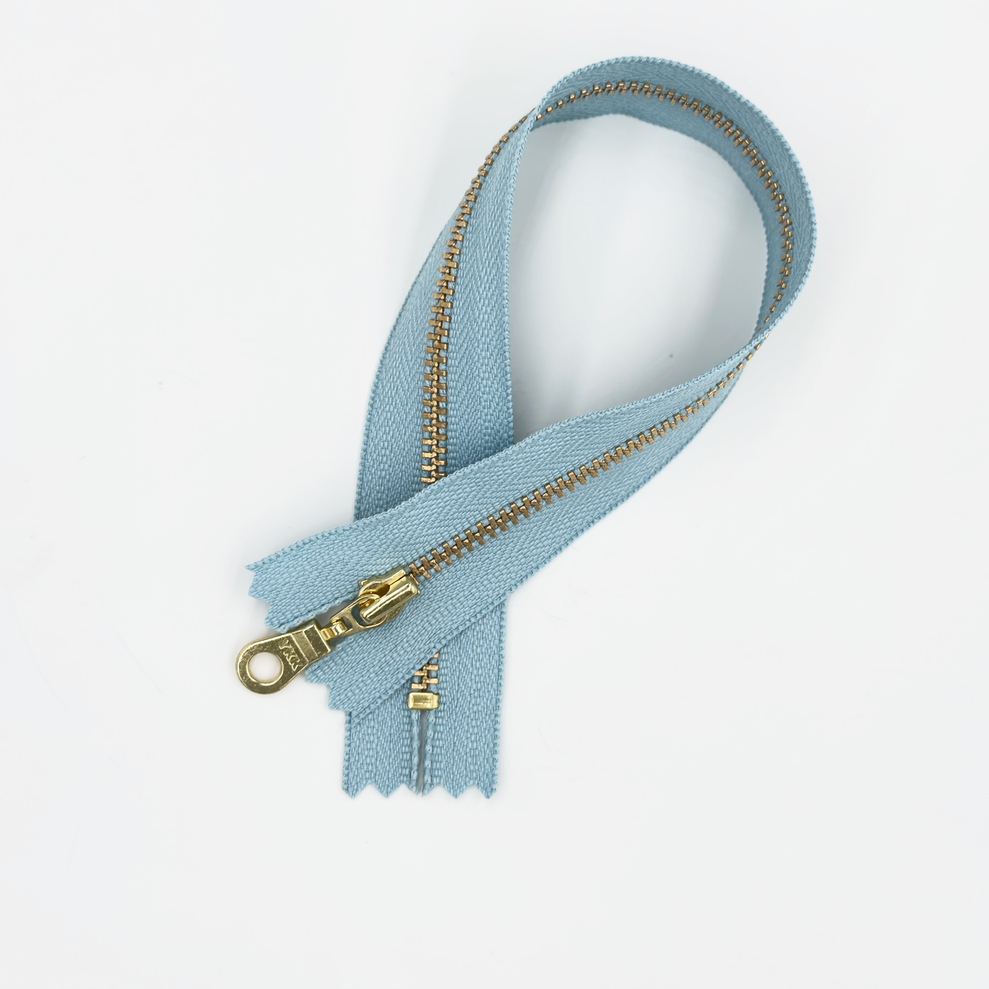 YKK Size 3 Misty Blue Brass Zipper l Donut Pull