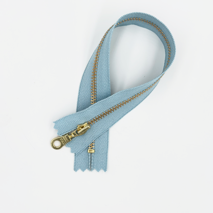 YKK Size 3 Misty Blue Brass Zipper l Donut Pull