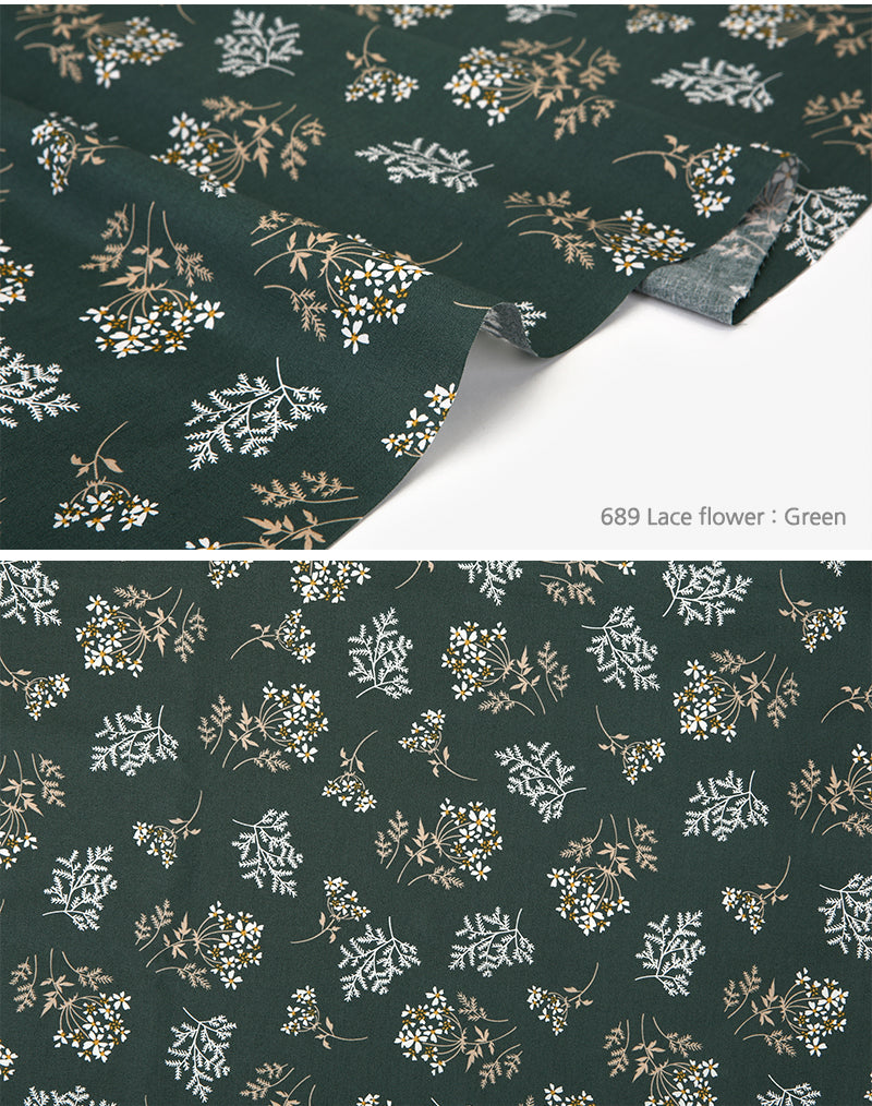 100% Cotton 30C Lace Flower Green 62" Wide