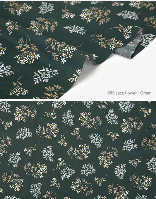 100% Cotton 30C Lace Flower Green 62" Wide