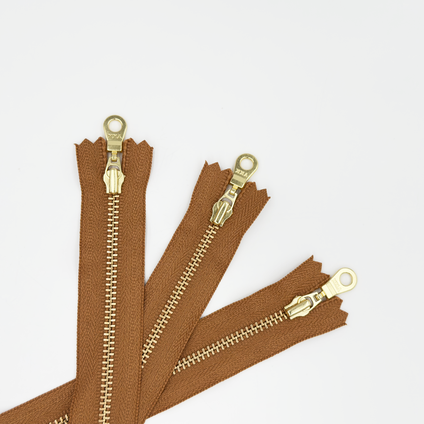 YKK Size 3 Caramel Brown Brass Zipper l Donut Pull
