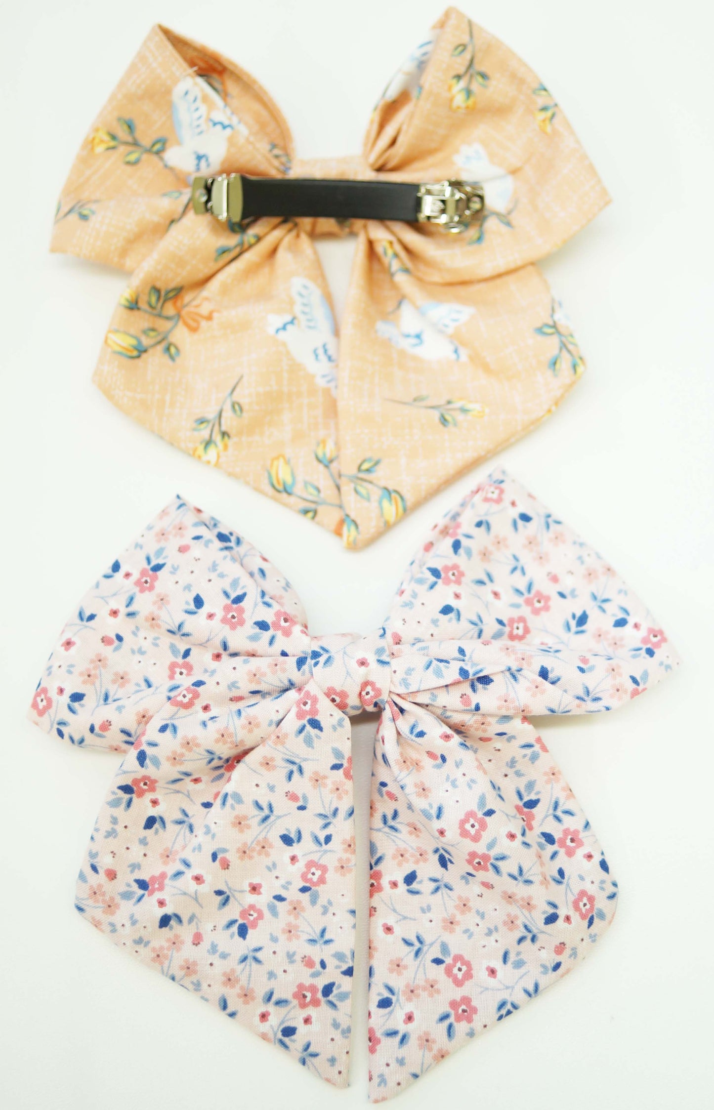 Pink Spring Flowers Fabric Hair Bow