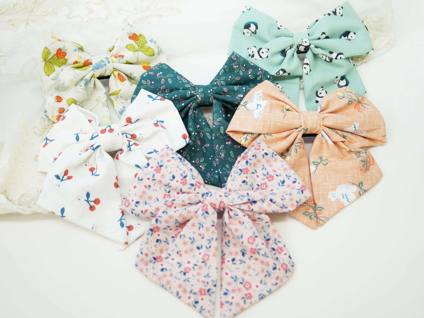 Pink Spring Flowers Fabric Hair Bow