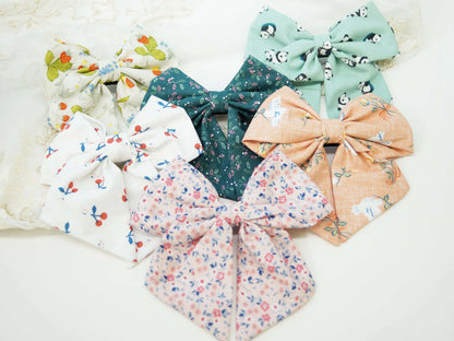 Pink Spring Flowers Fabric Hair Bow