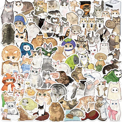 Cute Cat Stickers, 77 Pieces