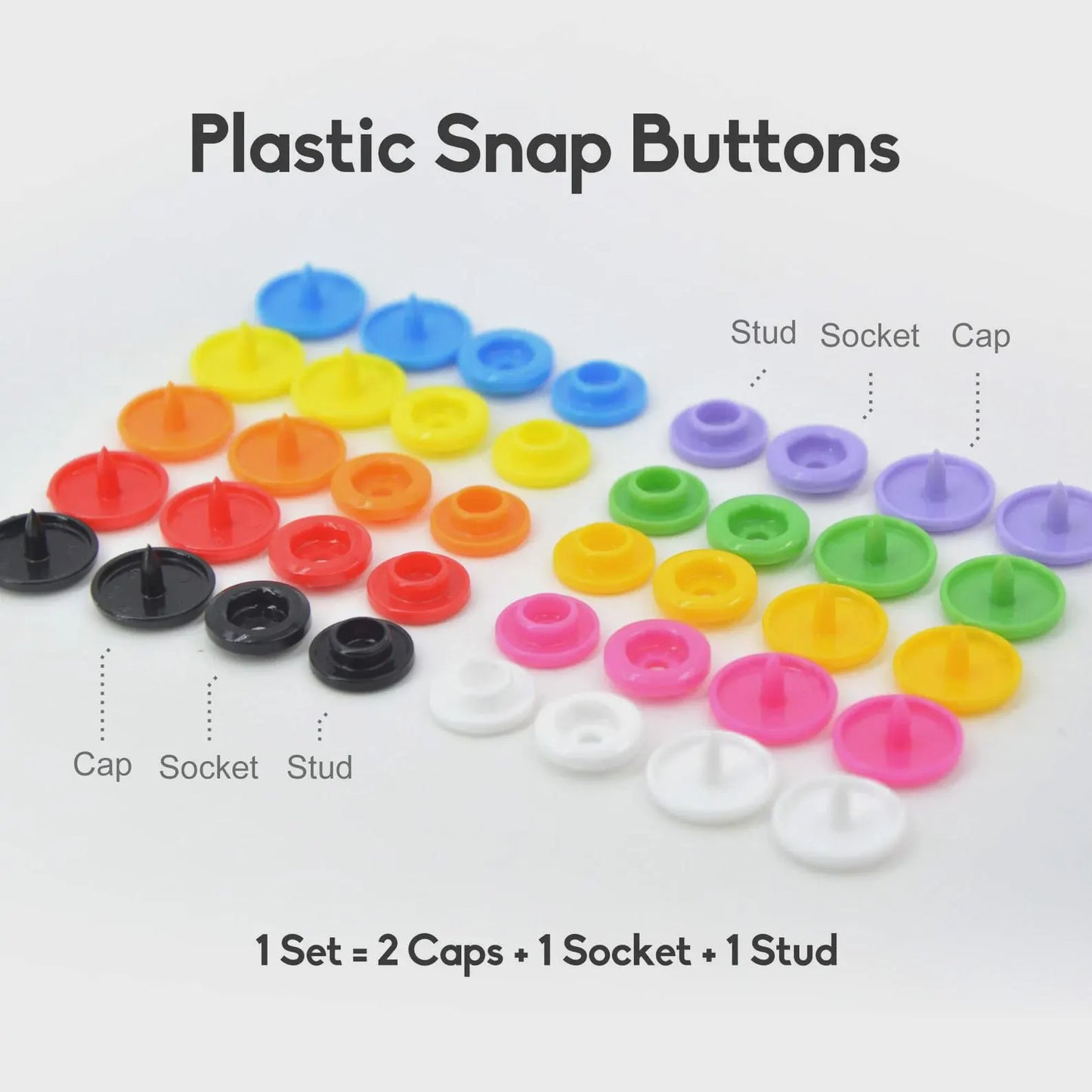 Glossy KAM T5 Plastic Snap Fasteners 20 Sets