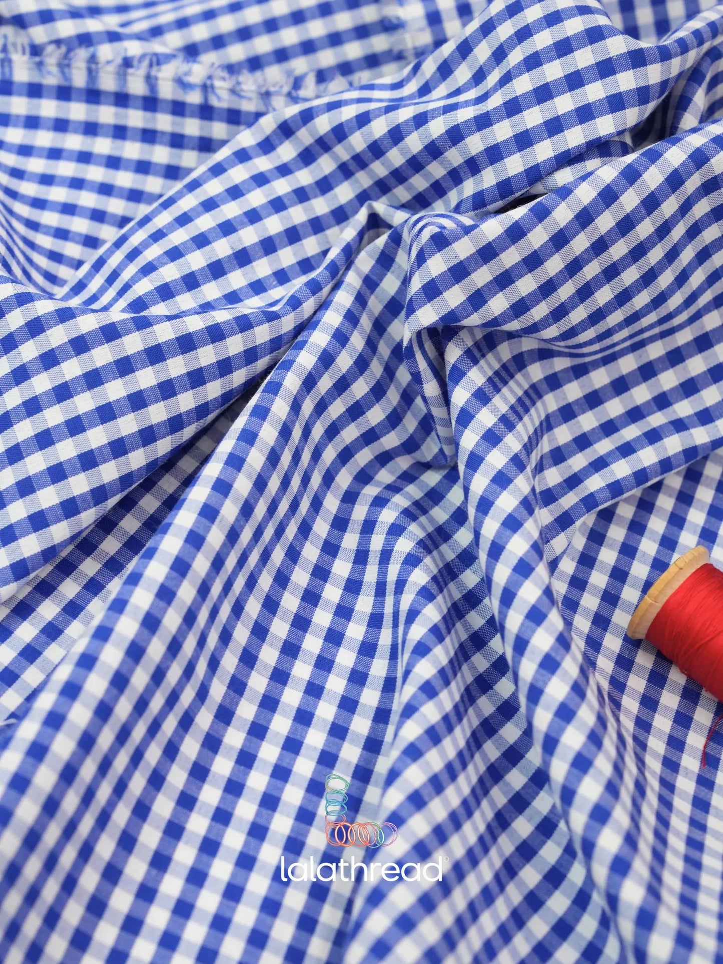 White and Blue Gingham Fabric 57'' Wide