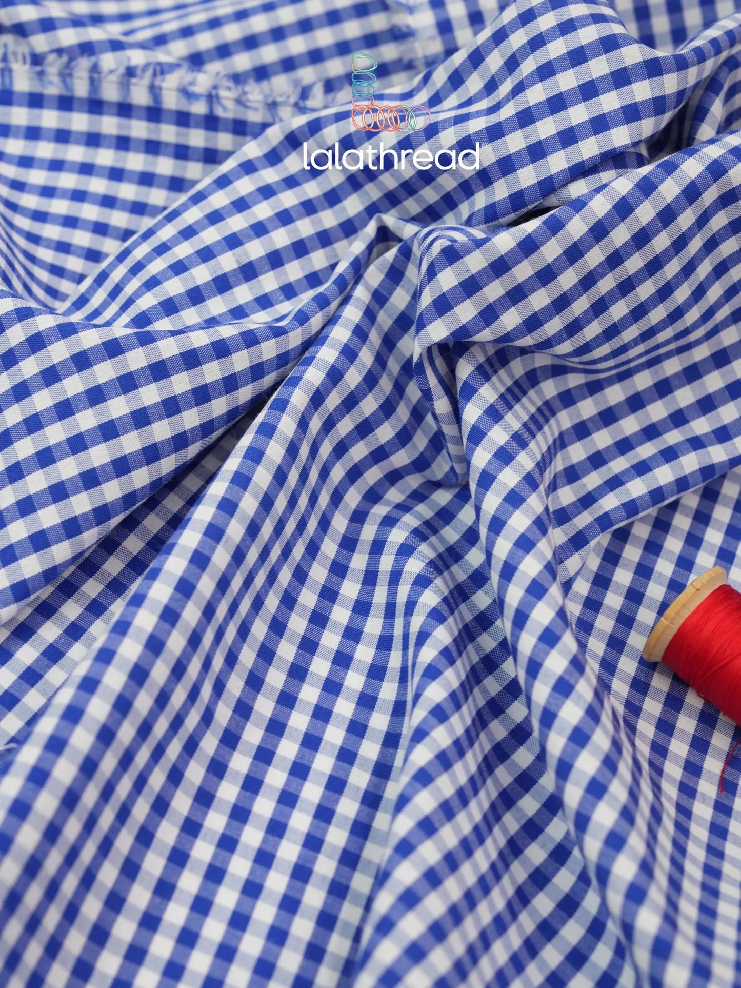 White and Blue Gingham Fabric 57'' Wide